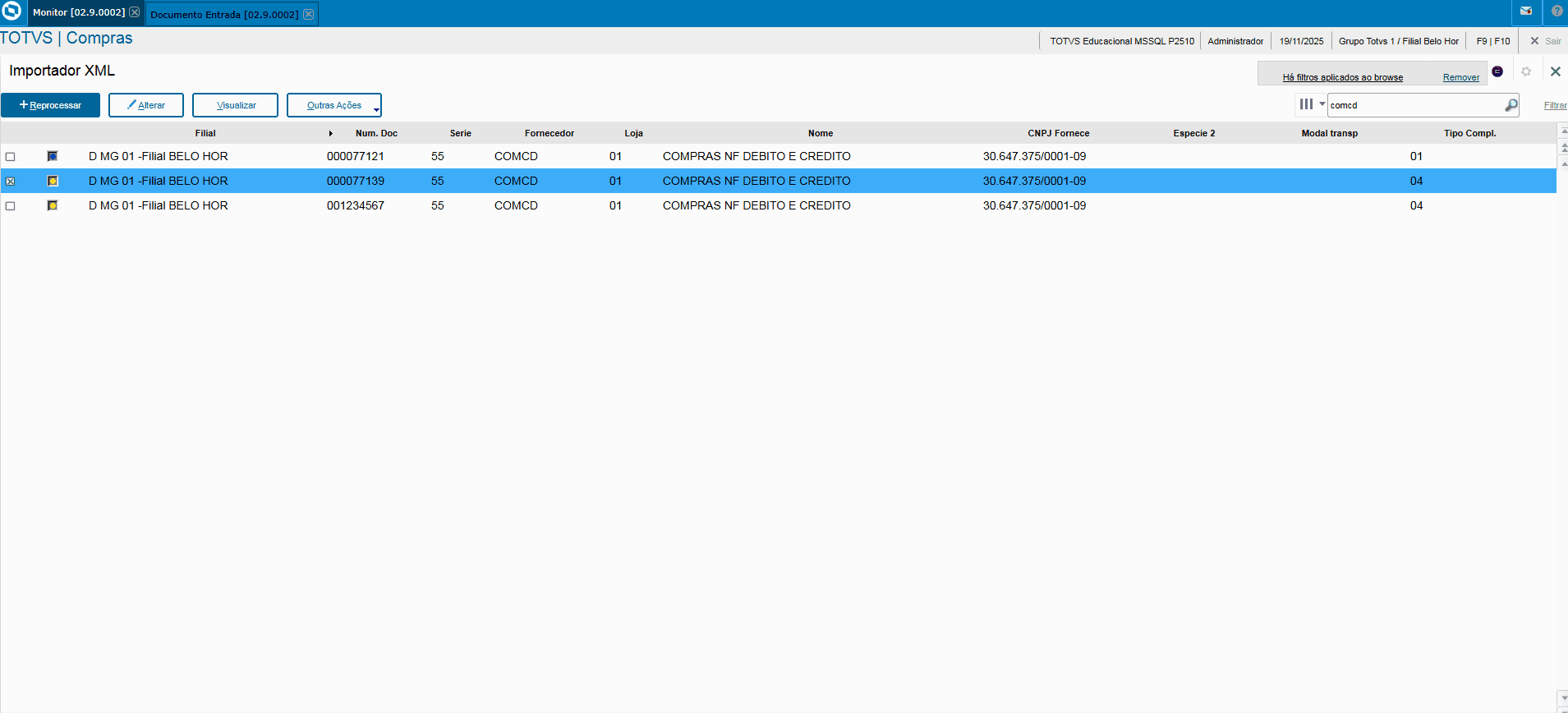 Linha Microsiga Protheus > IX21 - Reforma tributária Importação da nota de Crédito/Debito > Geração de documento.gif