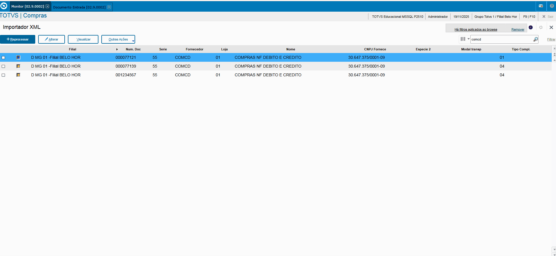 Linha Microsiga Protheus > IX21 - Reforma tributária Importação da nota de Crédito/Debito > Novas funcionalidades monitor.gif