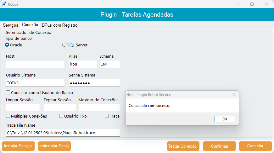 TOTVS Hospitalidade > Plugin Robot - Conciliador de Cartões > Conectdo com sucesso.png