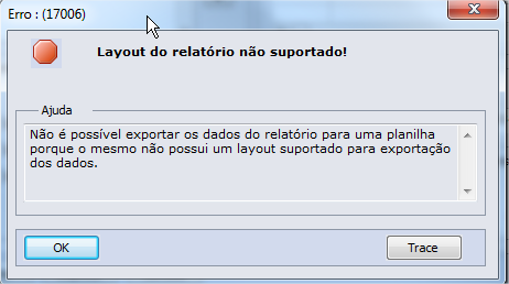 Mensagem de erro de layout de relatório não suportado