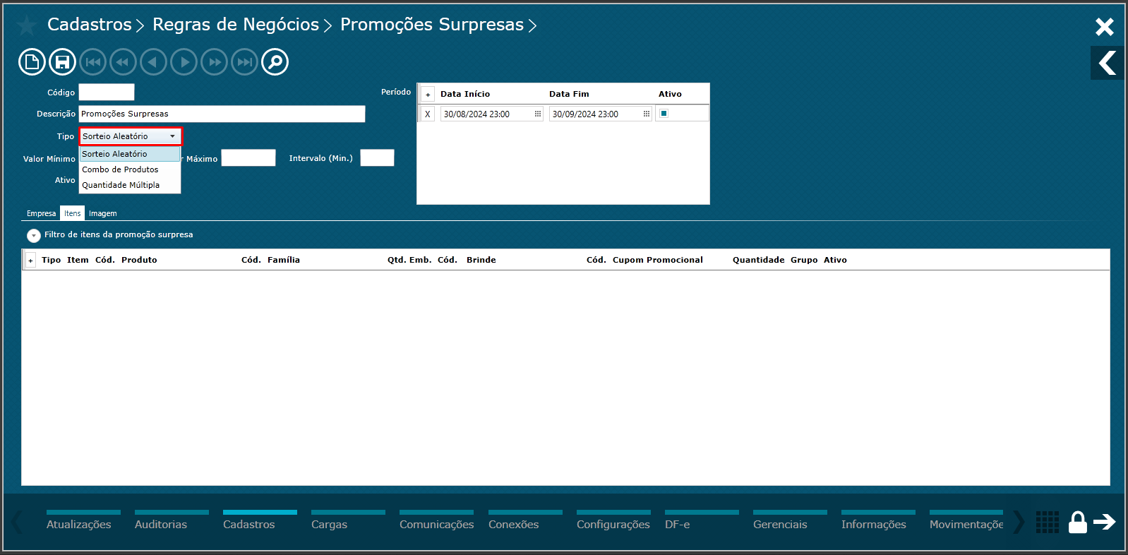 Imagem 4 - Menu Sorteio Aleatório
