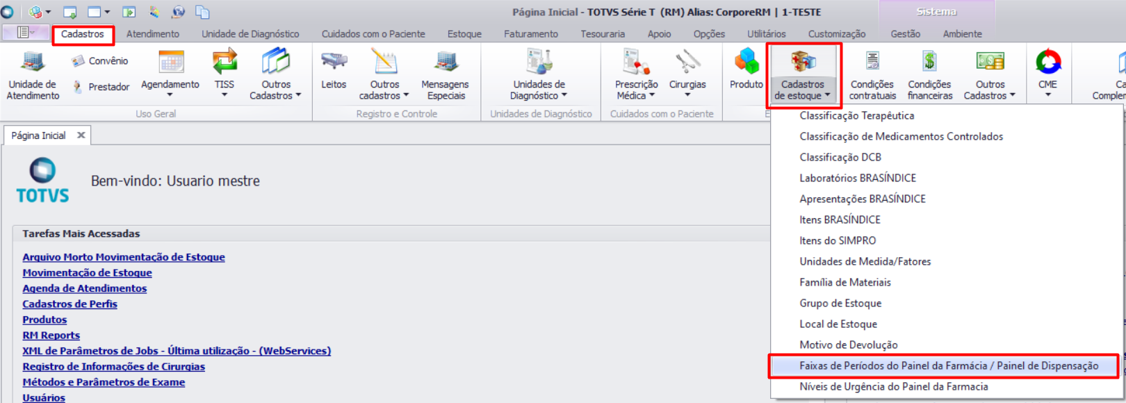 Linha RM > TOTVS Gestão Hospitalar > Cadastros > Cadastro de Estoque > Faixas de Período do Painel de Farmácia / Painel de Dispensação > faixaperiodos1.png