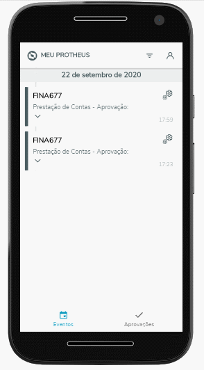 Tela de filtro de eventos