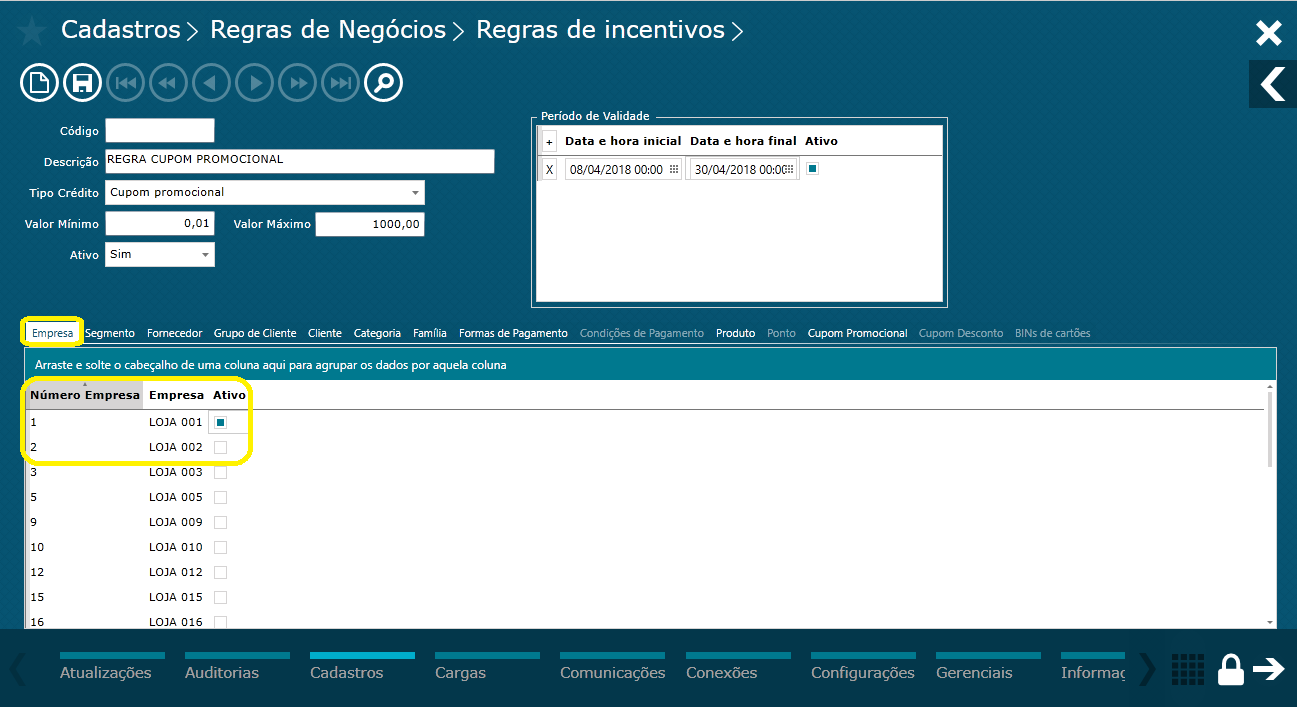 TOTVS Varejo Supermercados PDV > Regra de incentivo - cupom promocional por produto > Empresa-4.png