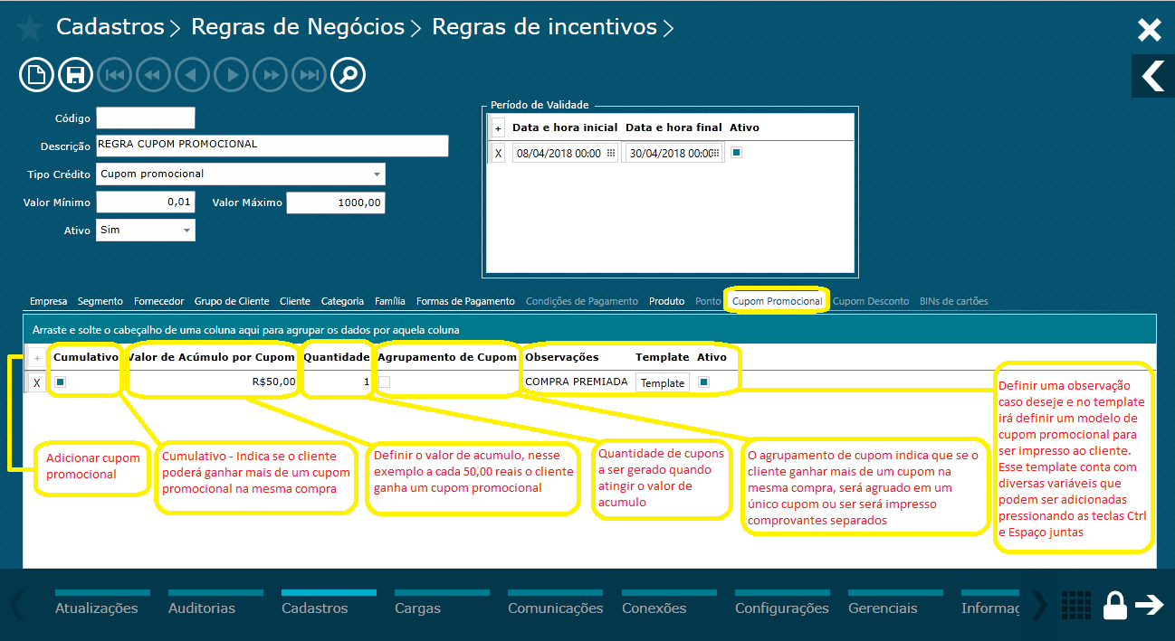 TOTVS Varejo Supermercados PDV > Regra de incentivo - cupom promocional por família > cupom-promocional.png