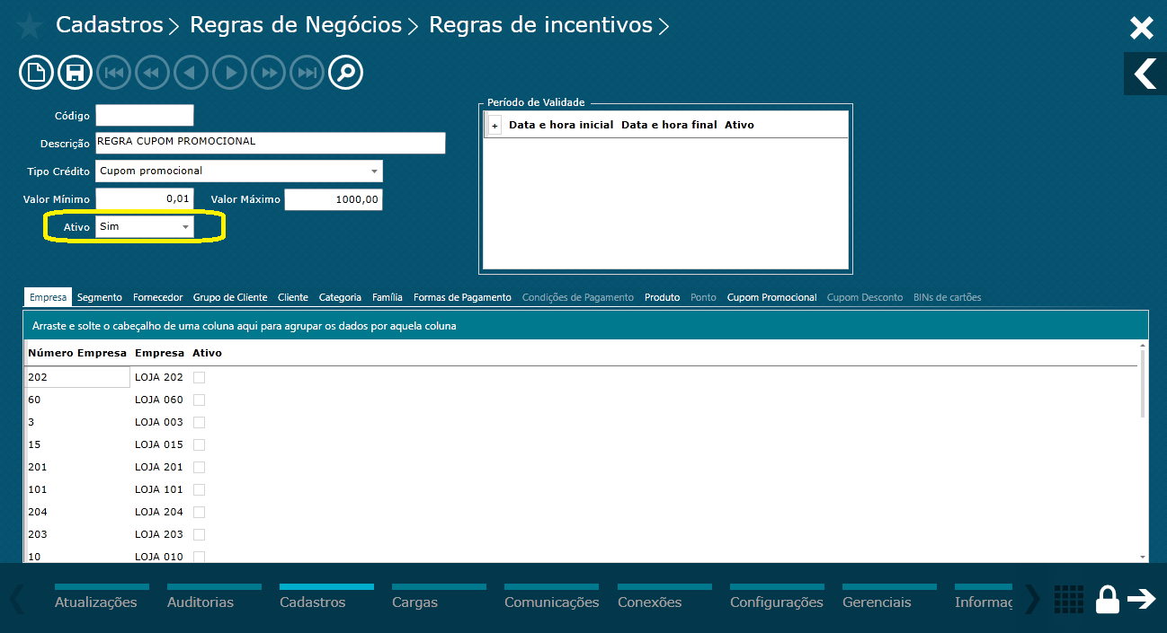 TOTVS Varejo Supermercados PDV > Regra de incentivo - cupom promocional > Status-1.png