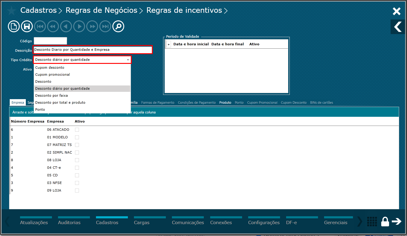 Imagem 2 - Menu Regra de Incentivo