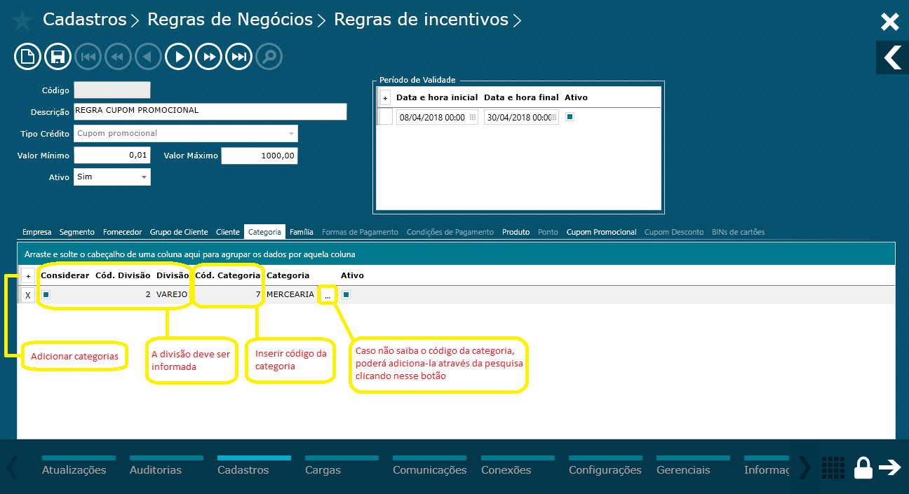 TOTVS Varejo Supermercados PDV > Regra de incentivo - cupom promocional por família e categoria > Categoria-7.png