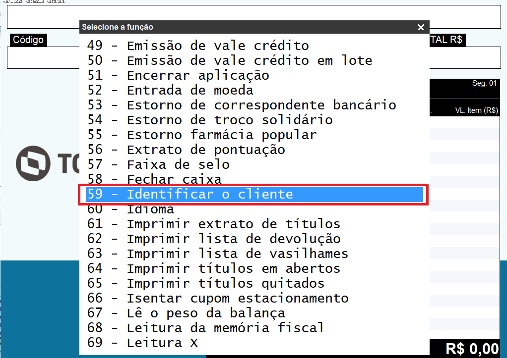 Imagem 3.1 - Opção de Identificar o cliente no PDV