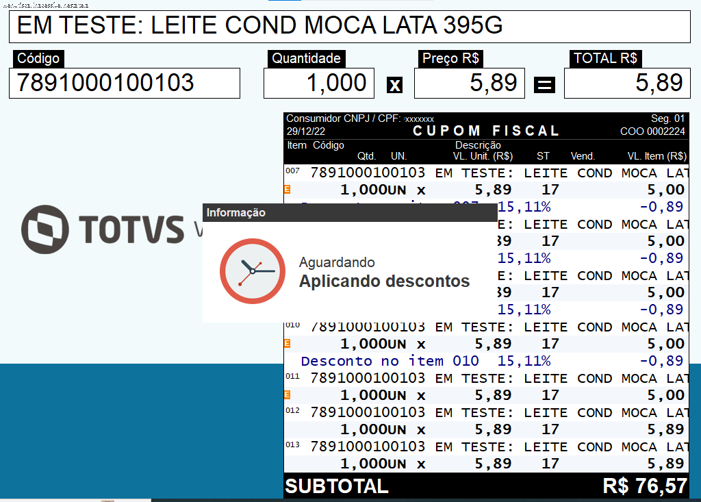 Imagem 9 - Tela de venda com aplicação de descontos retroativos