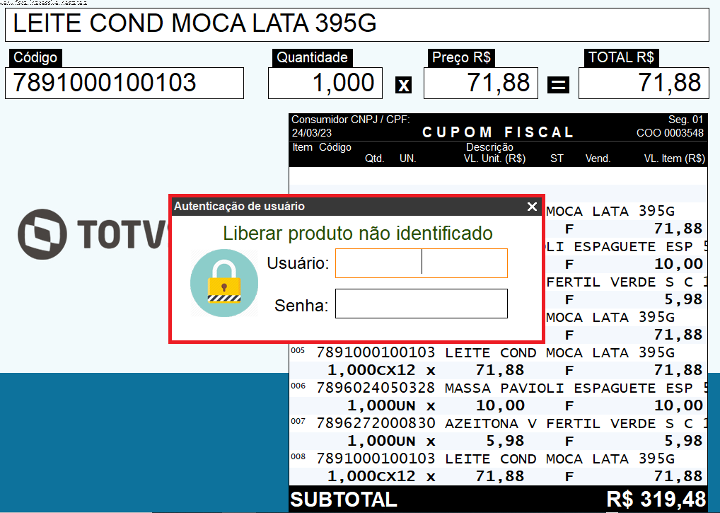 Imagem 4 - Confirmação do registro do produto não identificado