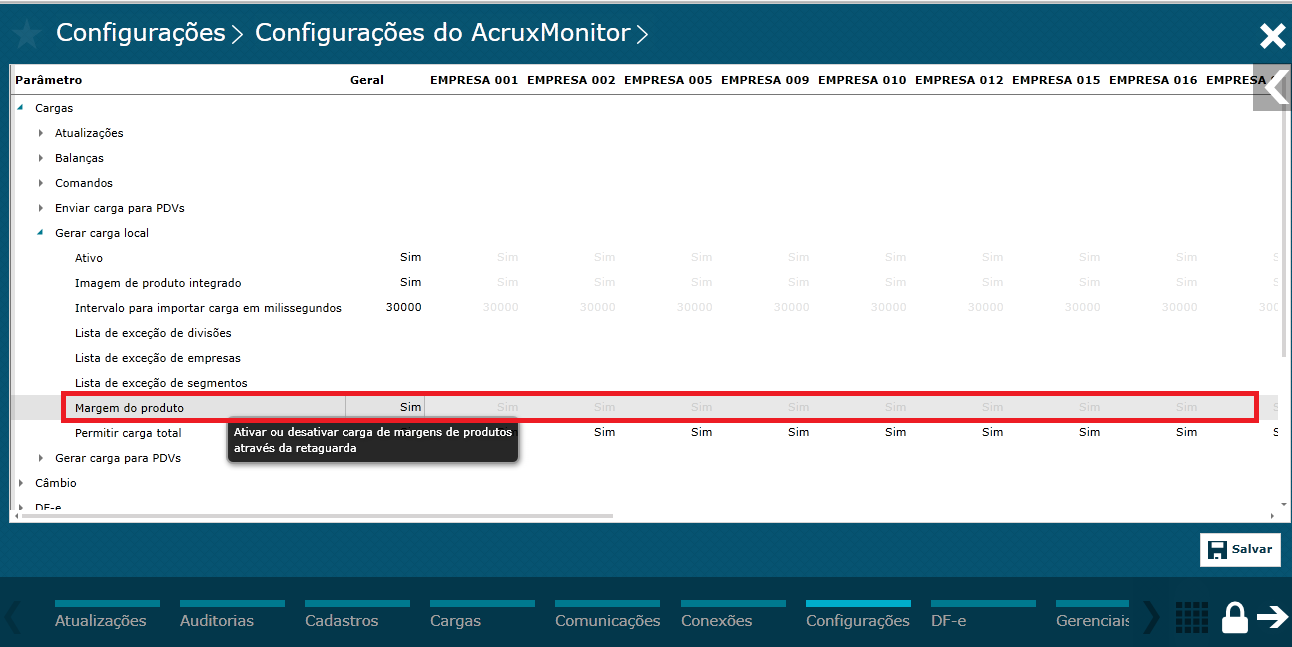 Imagem 2 - Configurações Gerar carga local