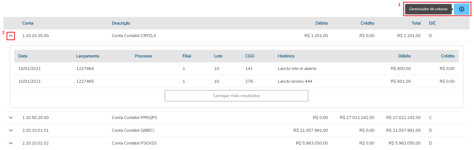 Consulta de movimentações contábeis