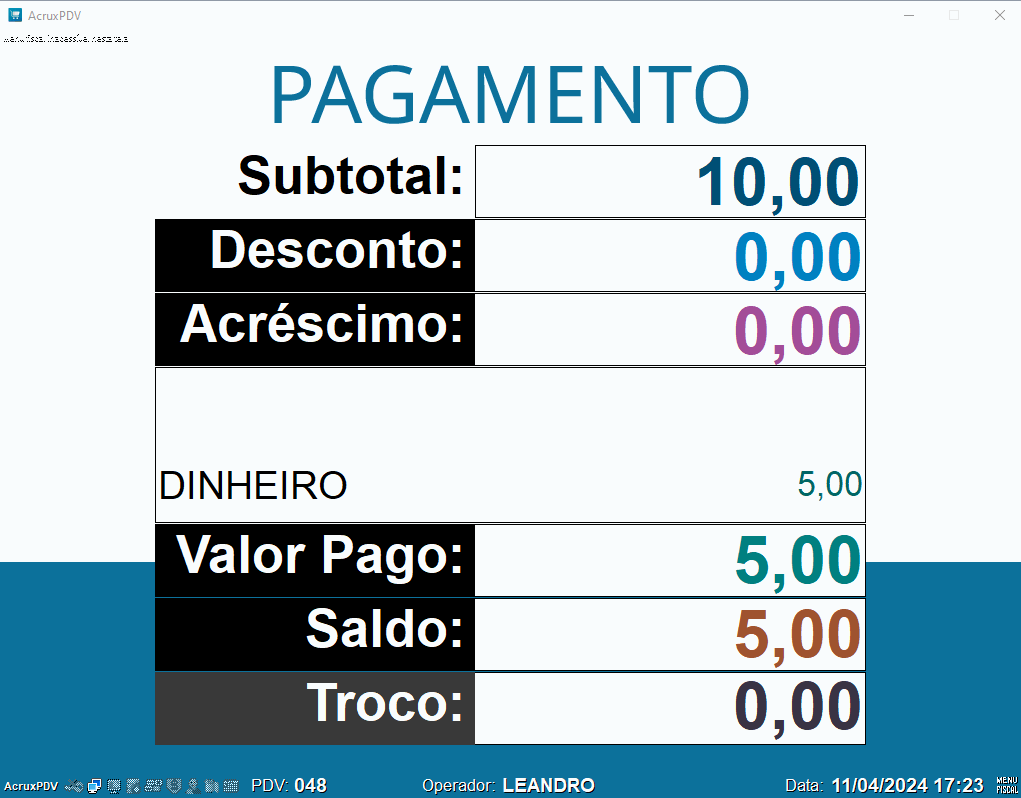 TOTVS Varejo Supermercados PDV > Tecla ESC na tela Subtotal sem fazer estorno do pagamento > erro.gif
