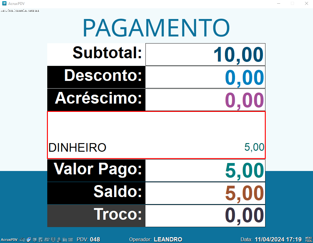 TOTVS Varejo Supermercados PDV > Tecla ESC na tela Subtotal sem fazer estorno do pagamento > image-2024-4-11_17-19-51.png