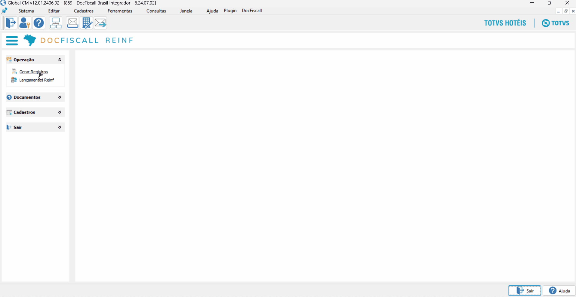 TOTVS Hospitalidade > DocReinf - Documentos > Menu Operação DocReinf.gif