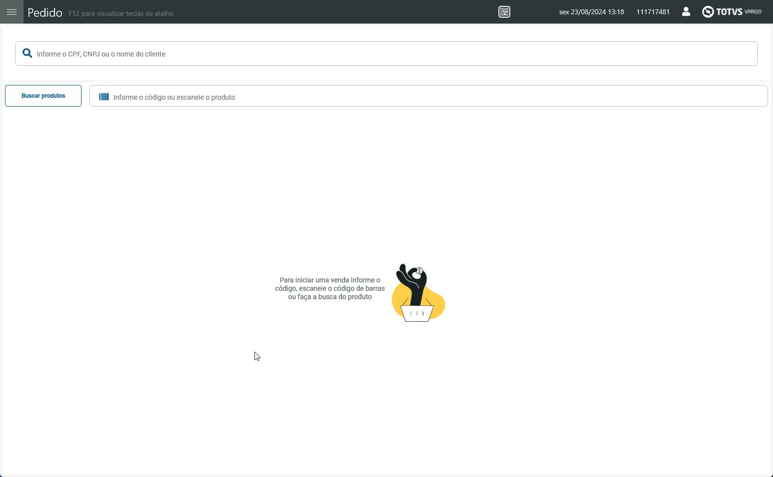 TOTVS Varejo PDV Omni > DT DVARLIVEPDV-35223 - Teclas de atalho - Carrinho > tecla_atalho_com_cliente_adicionado.gif