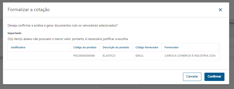 Justificativa Análise por item