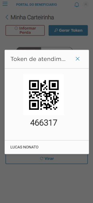 Exibição do código numérico e QR Code para atendimento.