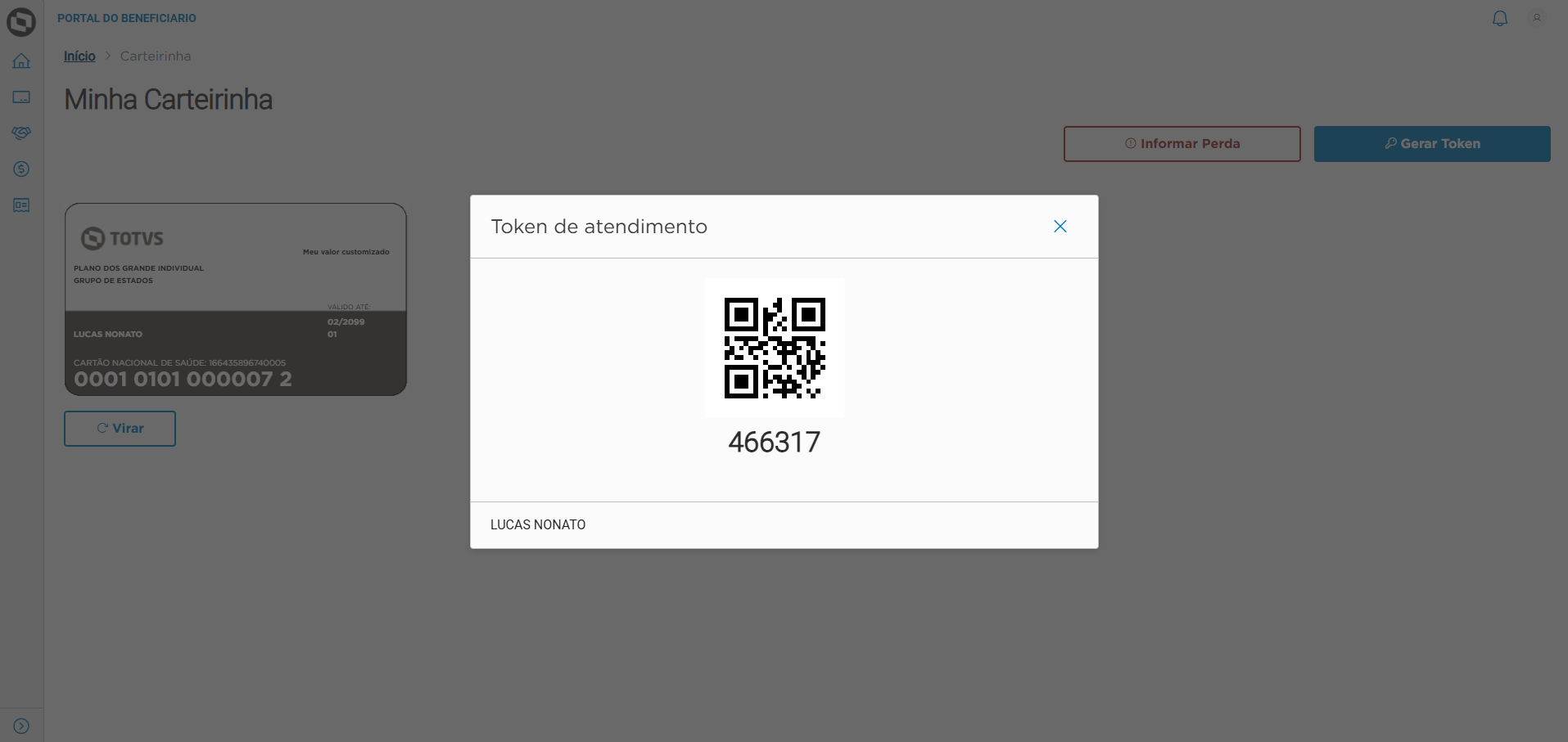 Exibição do código numérico e QR Code para atendimento.