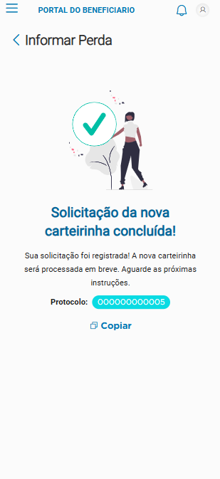 Exibição do protocolo gerado após a solicitação de segunda via.