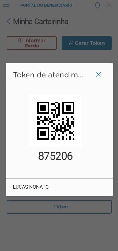 Exibição do código numérico e QR Code para atendimento.