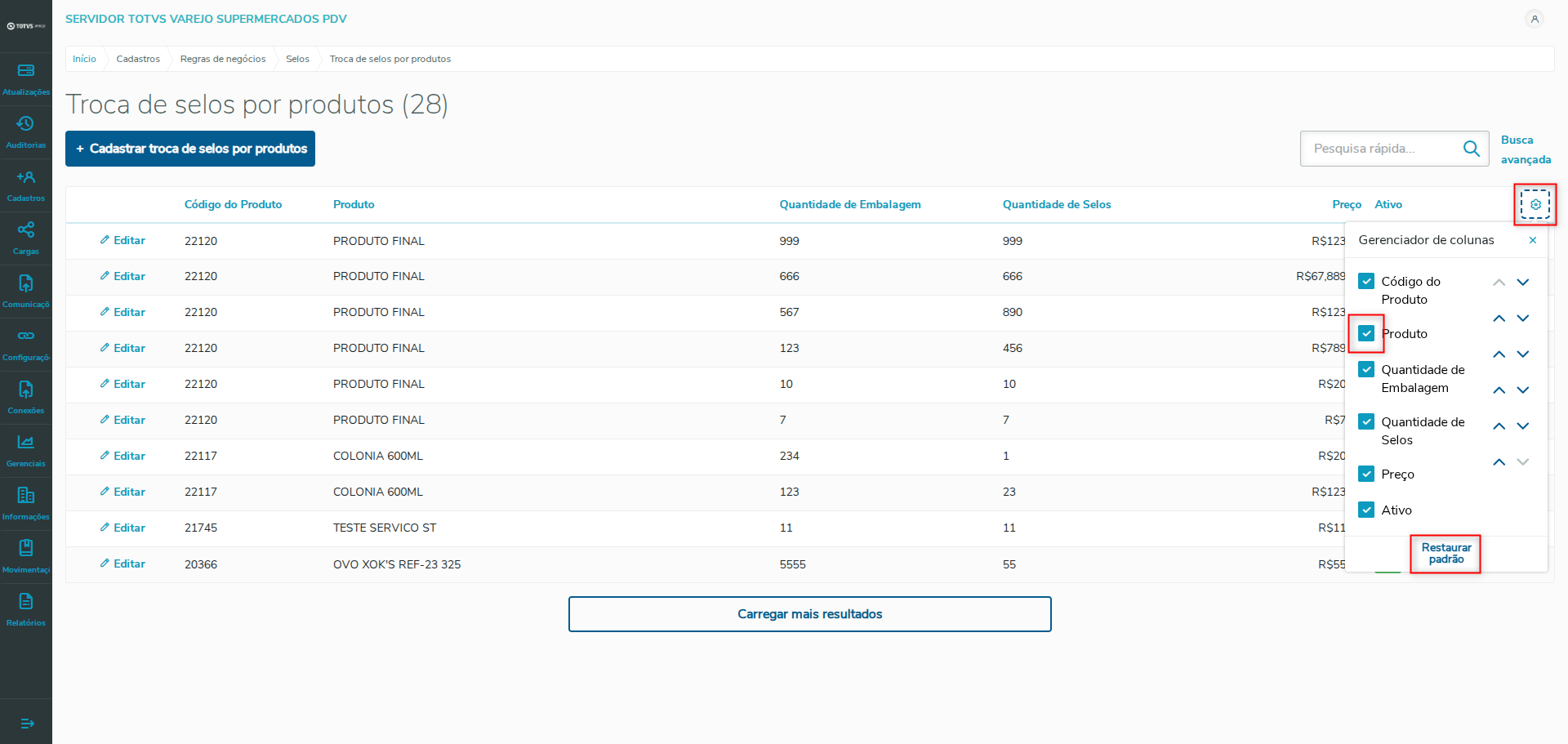 Imagem 01 - Gerenciador de colunas.