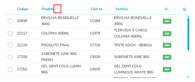 Imagem 02 - Ordenar exibição por coluna.