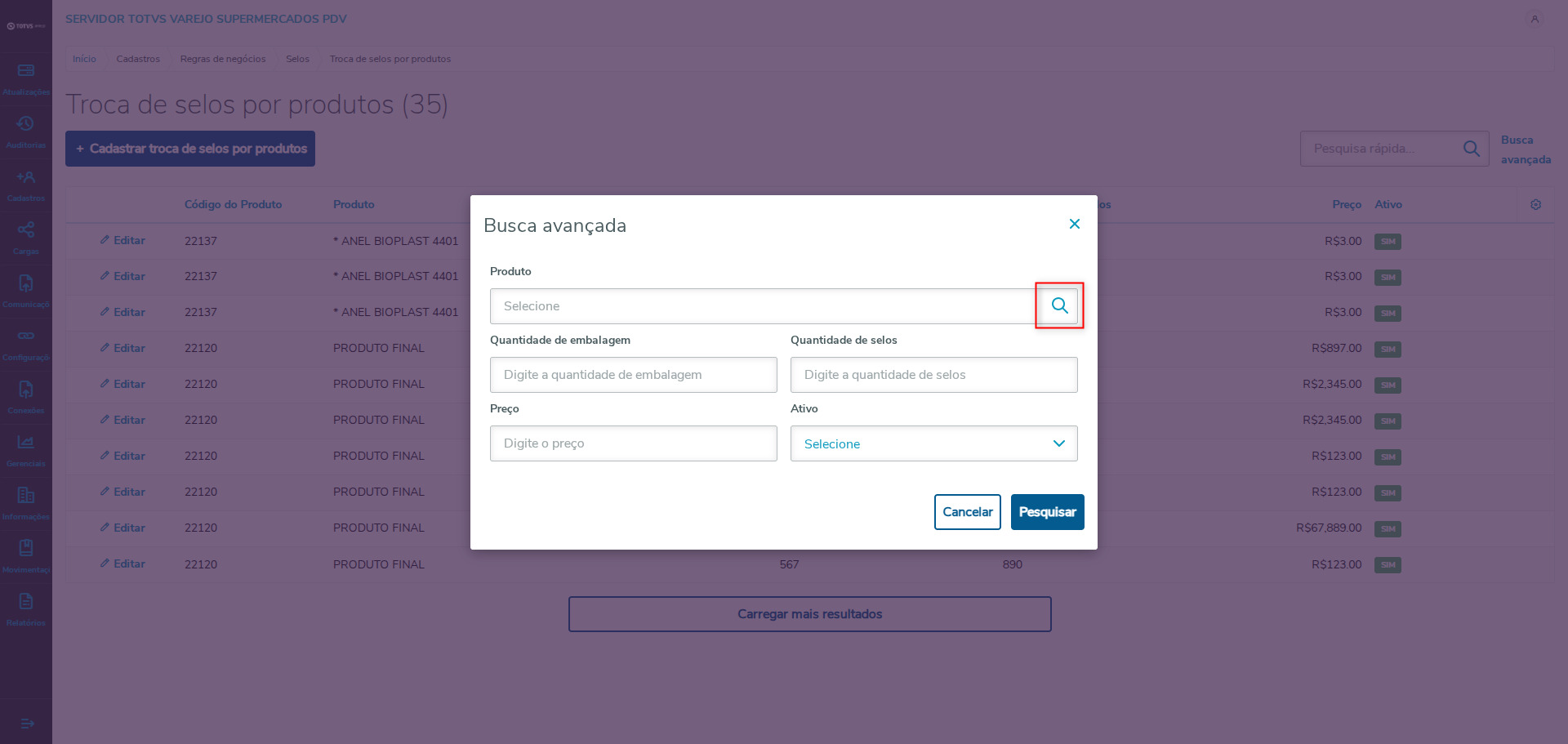 Imagem 19 - Selecionar um produto em busca avançada.