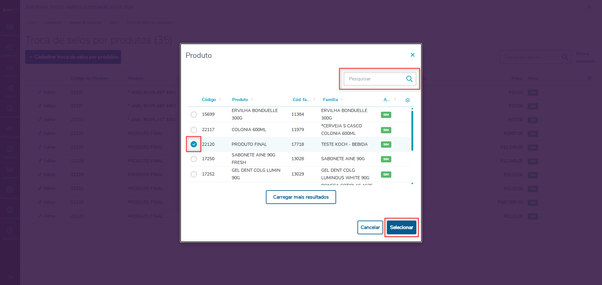 Imagem 20 - Selecionar produto na busca avançada.