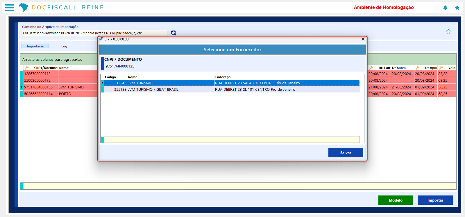 TOTVS Hospitalidade > DocReinf - Importações > Validação de CNPJ duplicidade.png