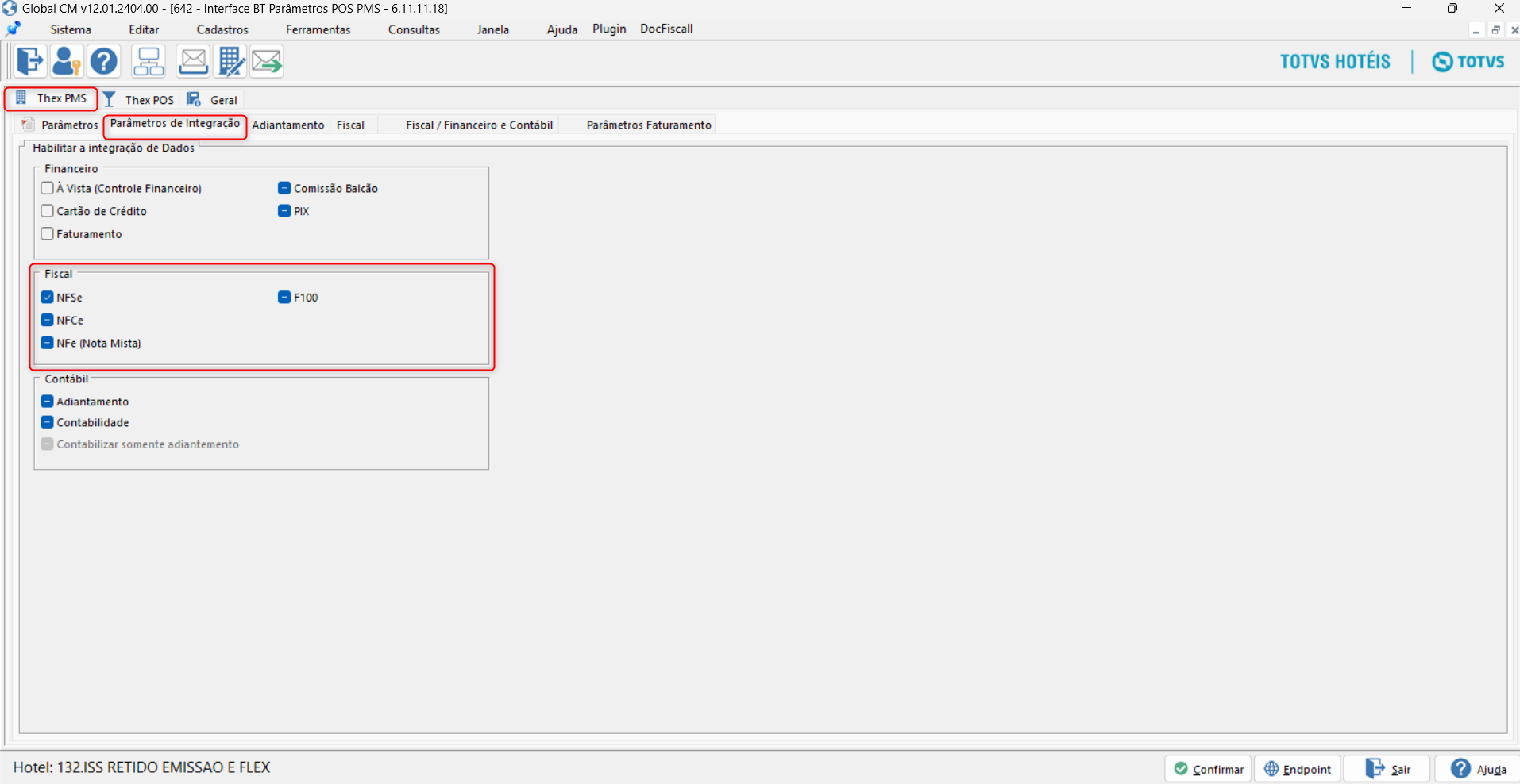 TOTVS Hospitalidade > Interface BT (PMS/POS)- Integrador > Configuração Thex - Nfse.png