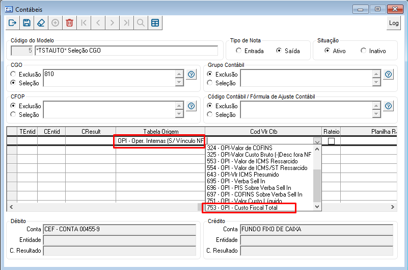 Figura 1 - Configuração da nova formula